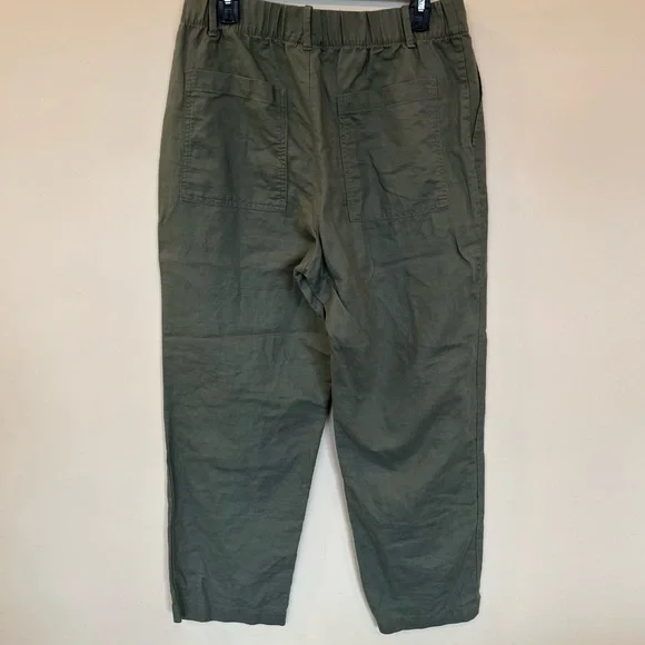 Gap Olive Green Linen Cotton Pants Elastic Waist Womens Medium - Picture 4 of 7